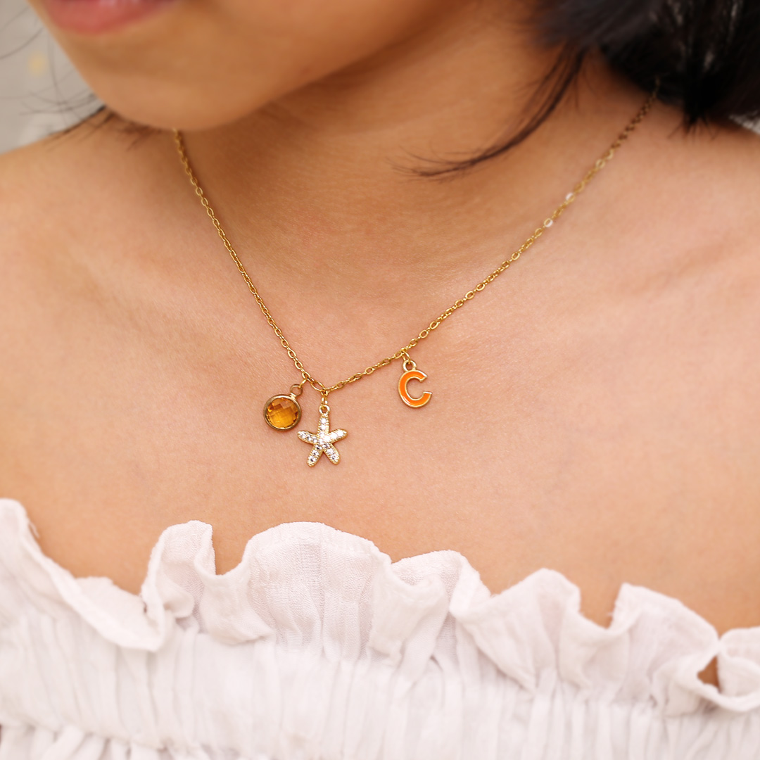 Personalised Star Necklace Custom Birthstone and Letter Kid's Necklace-Jessemade AU