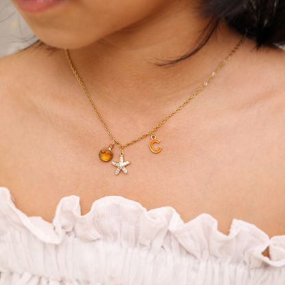 Back To School Personalised Star Necklace Custom Birthstone and Letter Necklace-Jessemade AU
