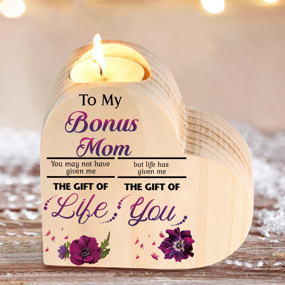 To My Bonus Mom/Mum Violet Flower Heart Candle Holder "Life Has Given Me The Gift of You" Wooden Candlestick-Jessemade AU