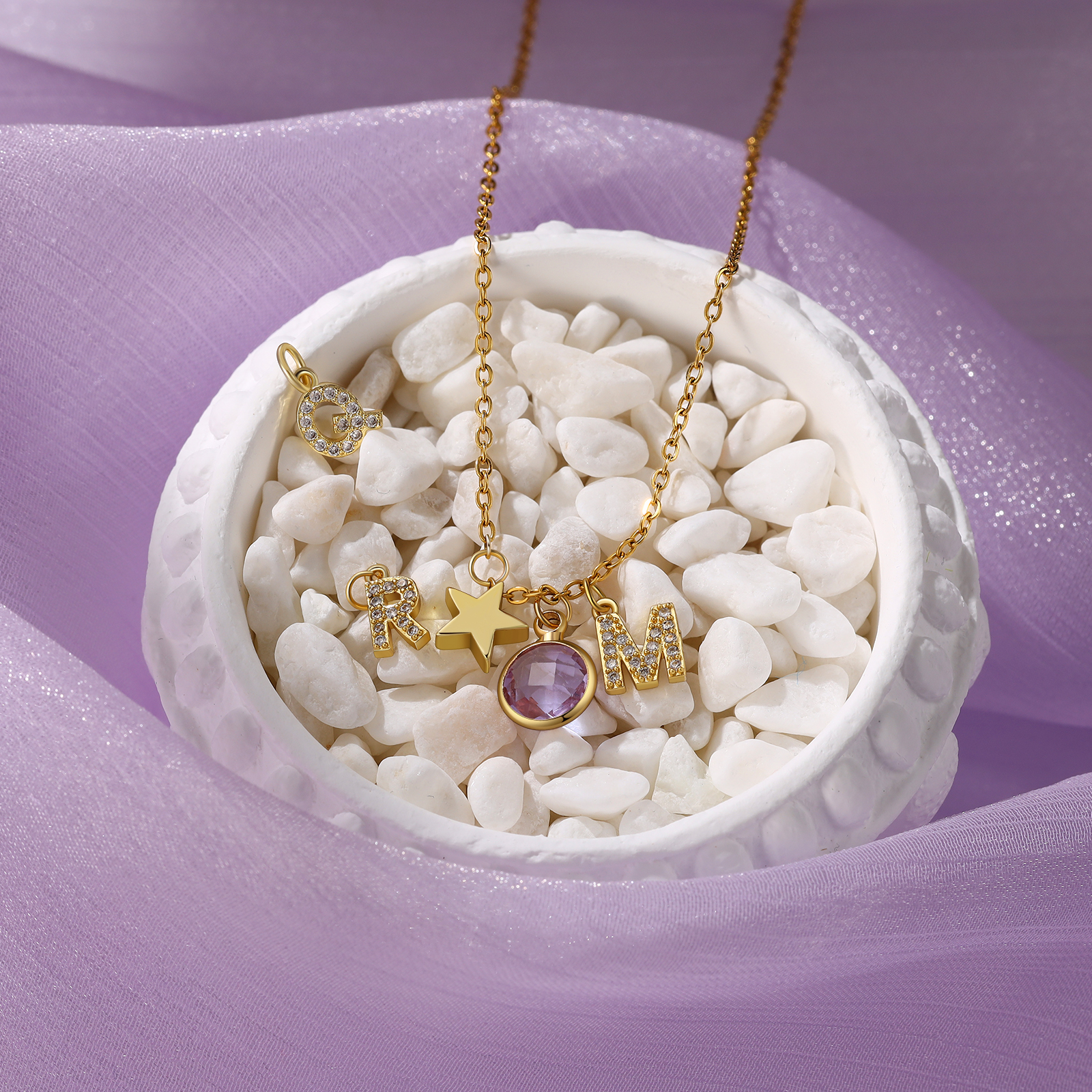 Personalised Necklace Custom Birthstone and Initial Kid's Star Pendant Necklace-Jessemade AU