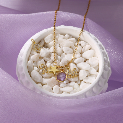 Back To School Personalised Necklace Custom Birthstone and Initial Star Pendant Necklace-Jessemade AU