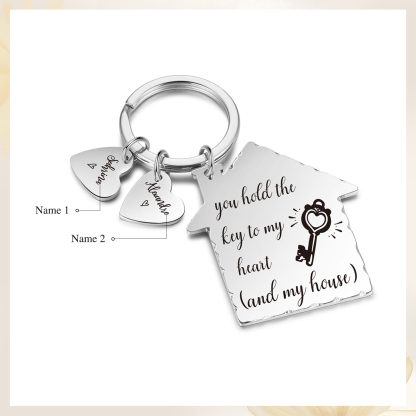 House-Shaped Keychain Customised with 2 Names Keyring Stainless Steel Personalised Gift for Couples-Jessemade AU