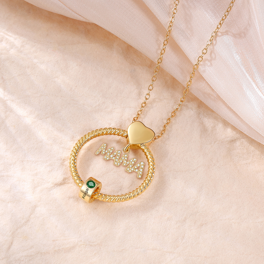 1 Name - Personalised Mama Circle Pendant Necklace Custom Name & Birthstone Necklace Mother's Day Gifts-Jessemade AU