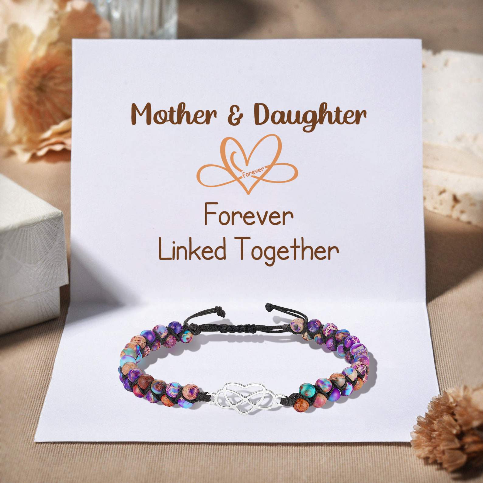 Infinity Heart Bracelet Adjustable Bracelet Gift for Her - Mother & Daughter Forever Linked Together-Jessemade AU