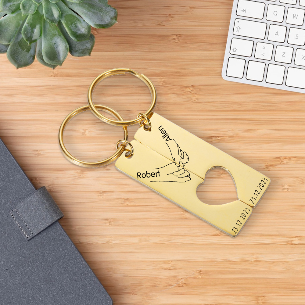 Personalised Couple Pinky Promise Keychain Customised Names & Date Matching Couple Keyring Valentine's Day Gifts For Couples-Jessemade AU