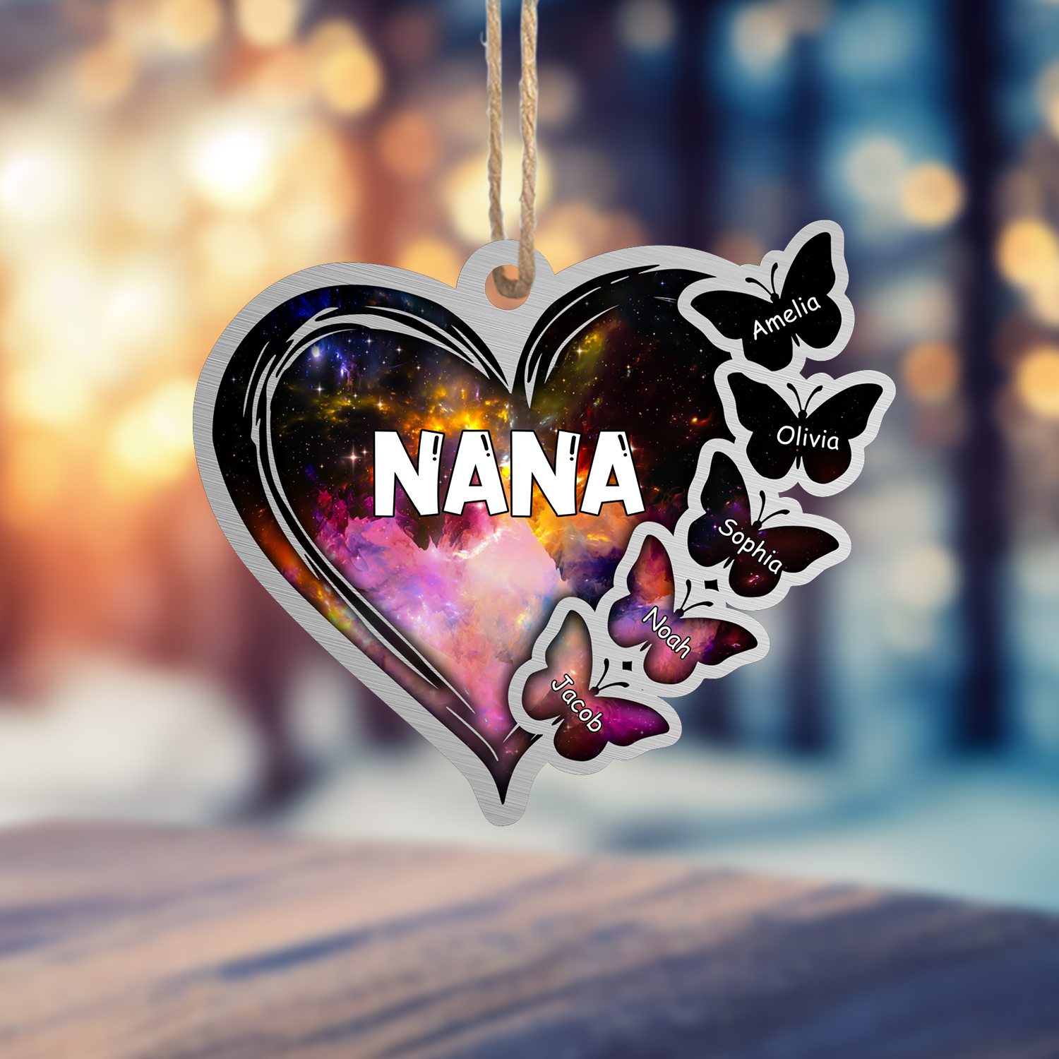 Multi Colors Personalised Acrylic Ornament Sparkling Heart Butterfly Ornament Customised Name Gift for Grandma Mother-Jessemade AU