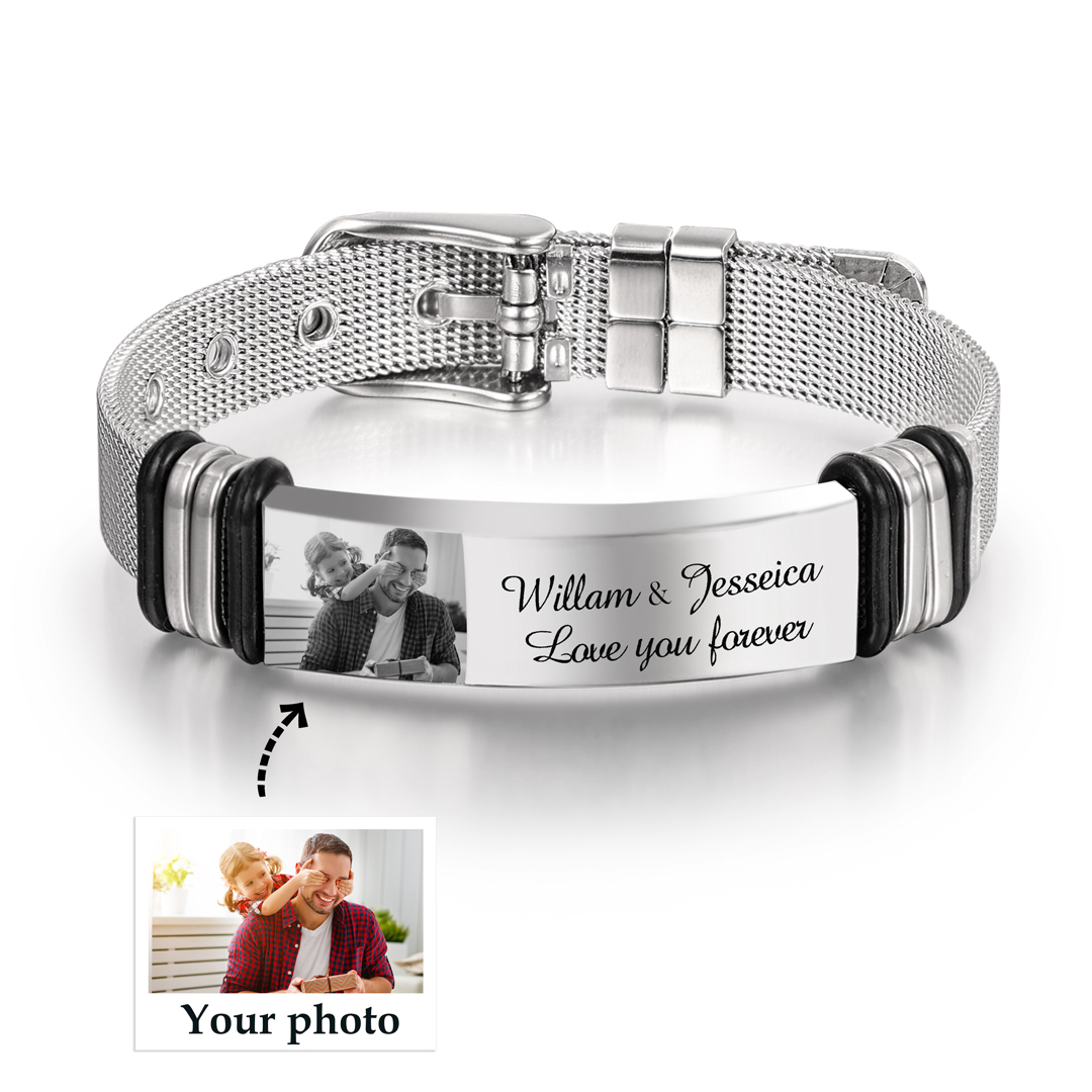 Personalised Men's Photo Bracelet Custom Photo ID Bar Watchband Bangle Gifts For Men-Jessemade AU