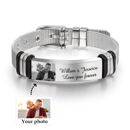 Personalised Men's Photo Bracelet Custom Photo ID Bar Watchband Bangle Gifts For Men-Jessemade AU