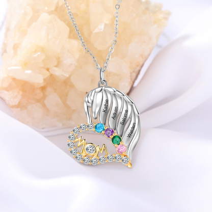 Personalised Heart Necklace With 4 Birthstones Engraved Names Gift For Mother-Jessemade AU