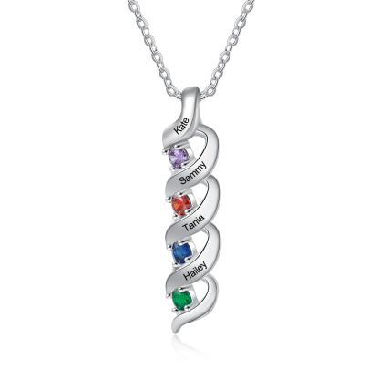 Personalised Necklace Cascading Pendant with 4 Birthstones Engraving 4 Names Gifts for Her-Jessemade AU