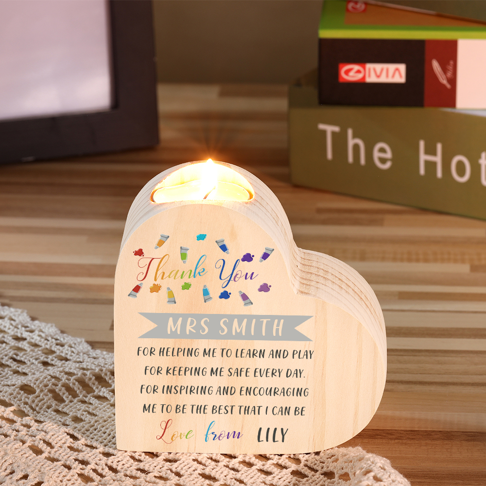 Wooden Candle Holder Custom Text & Name Candlestick Teachers' Day Gift For Teacher - Thank You For Helping Me To Learn And Play-Jessemade AU