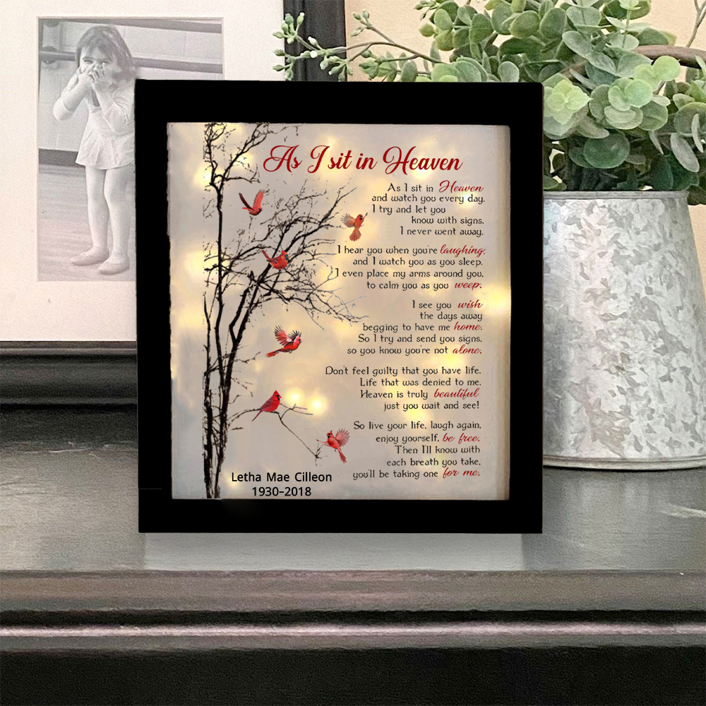 As I Sit In Heaven Cardinals Frame Personalised Lighted Shadow Box Memorial Gifts-Jessemade AU