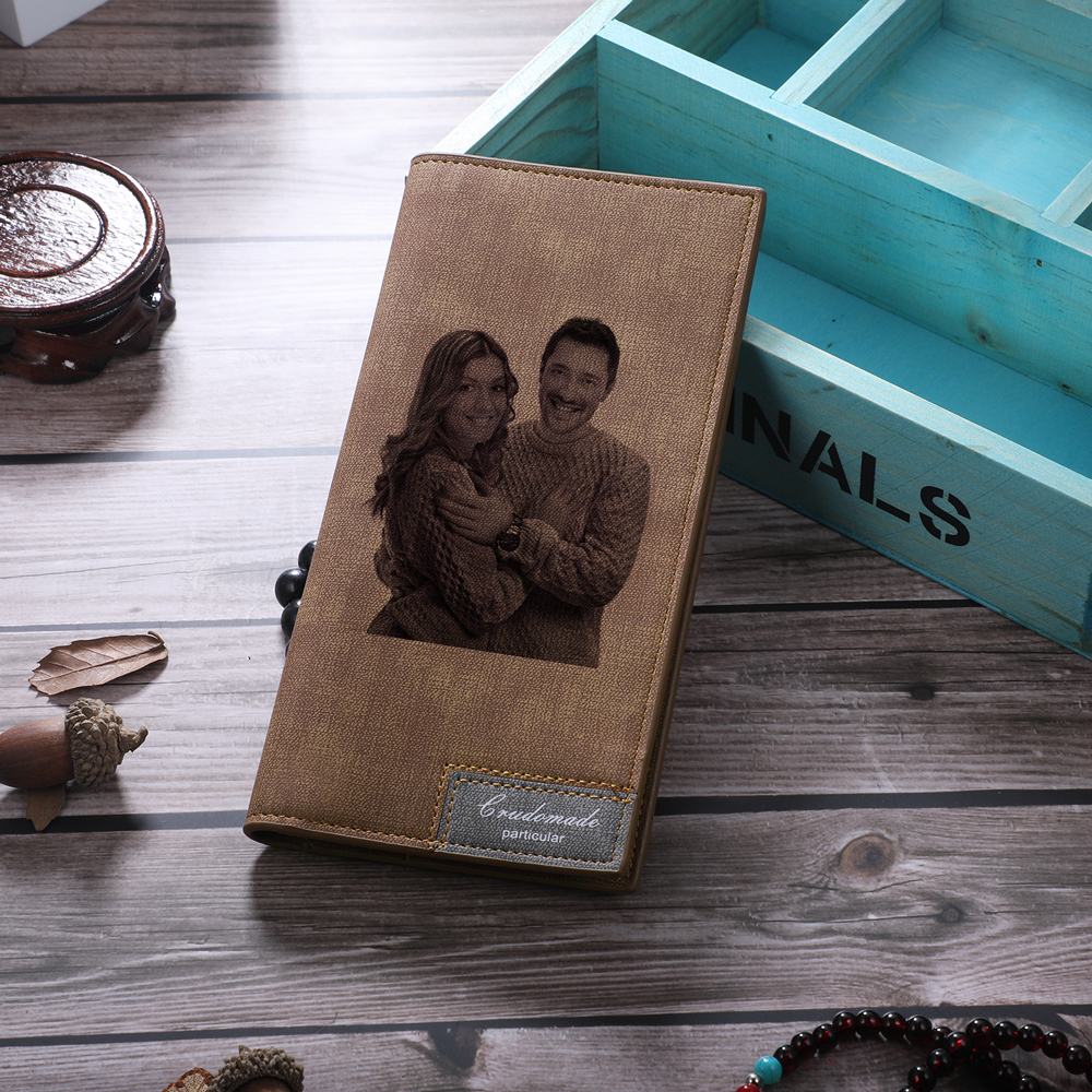 Personalised Leather Wallet Engraved Photo Long Purse Gifts For Men-Jessemade AU