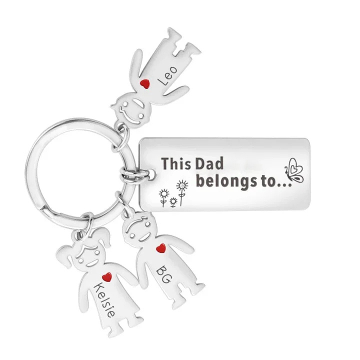 Personalised Family Keychain with 3 Kid Charms Engrave Names-Jessemade AU