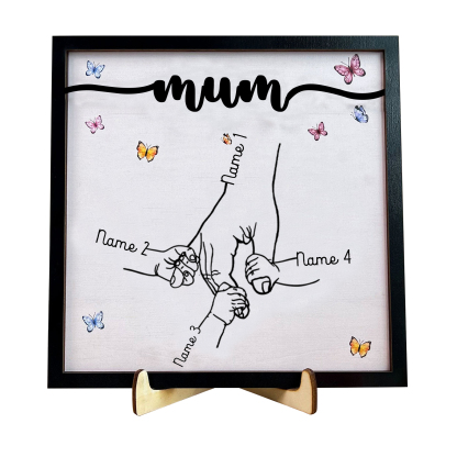 4 Names - Personalised Wooden Plaque Holding Mum's Hand Desktop Decorations Wooden Sign With Stand-Jessemade AU