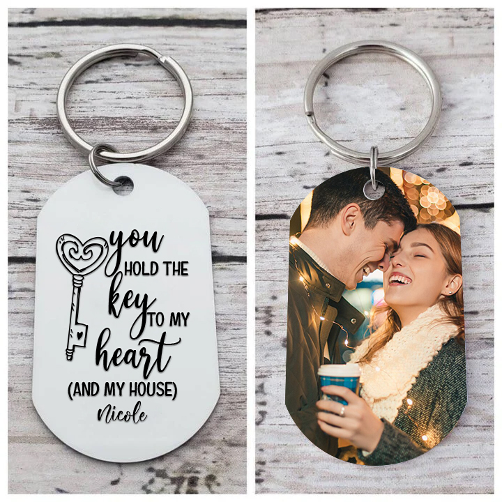 Personalised Photo & Name Keychain Stainless Steel Couple Gift - You Hold The Key To My Heart -Jessemade AU