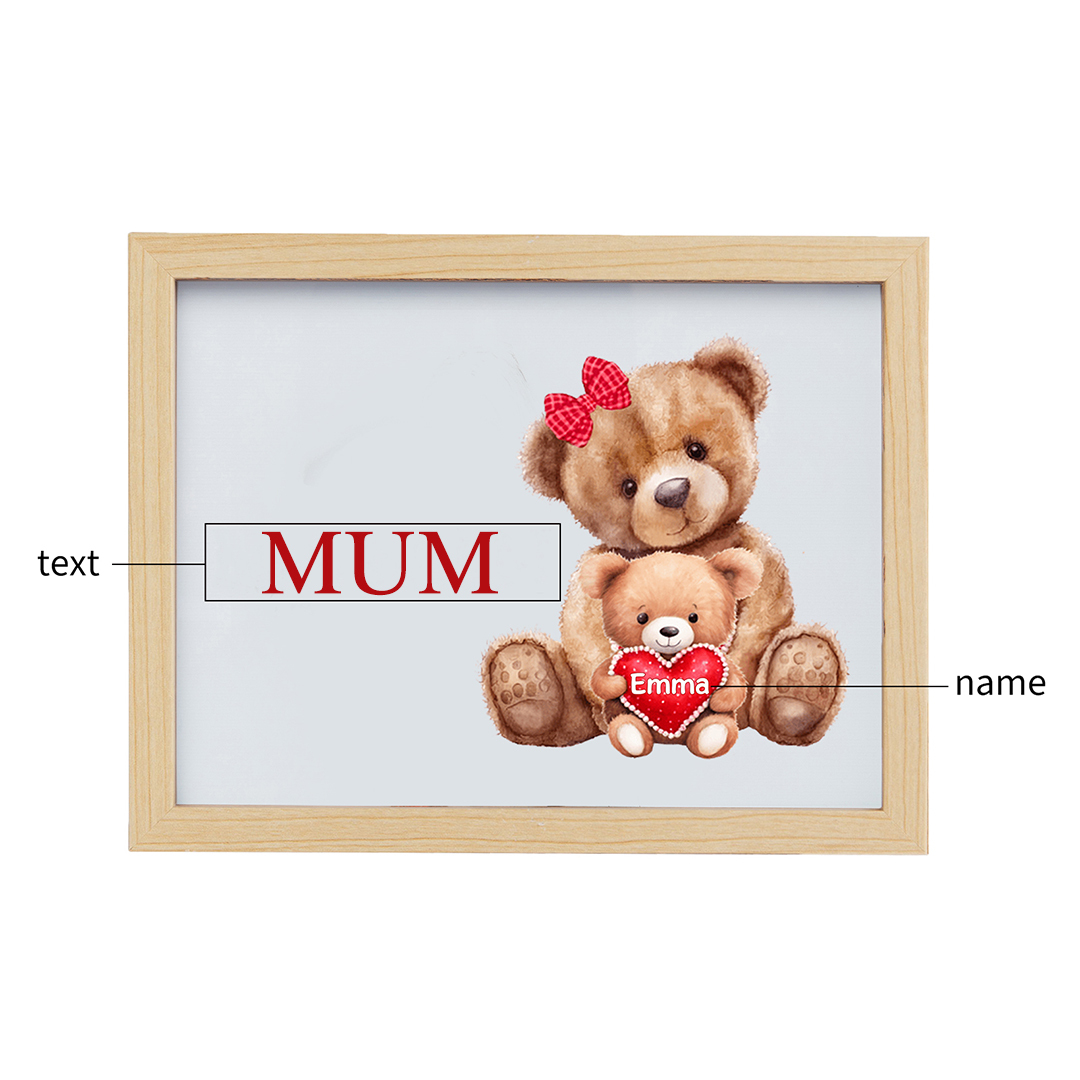 Personalised Frame Night Light Custom 1 Text  & 1 Name Teddy Bears Family Ornament Gifts for Mother/Grandma-Jessemade AU