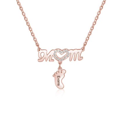 Mother Necklace with 1 Baby Foot Pendant Engraved 1 Name Rose Gift Set