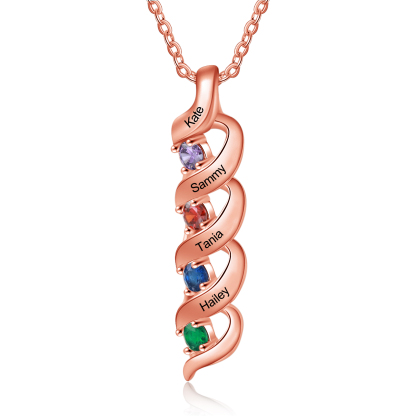 Personalised Necklace Cascading Pendant with 4 Birthstones Engraving 4 Names Gifts for Her-Jessemade AU
