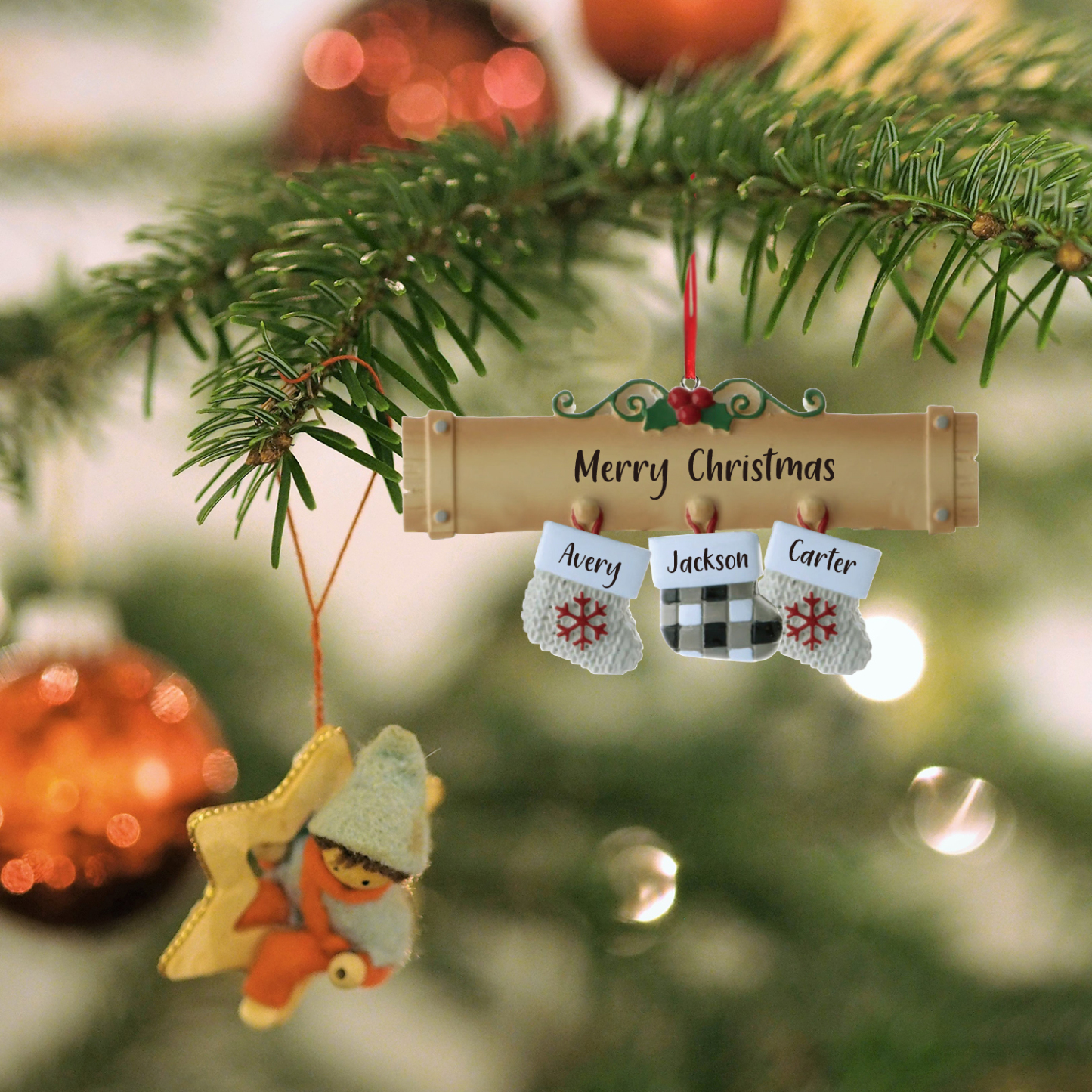 3 Names - Personalised Christmas Stockings Ornaments Customised Name & Text Christmas Decor Wooden Gifts for Family Friends-Jessemade AU