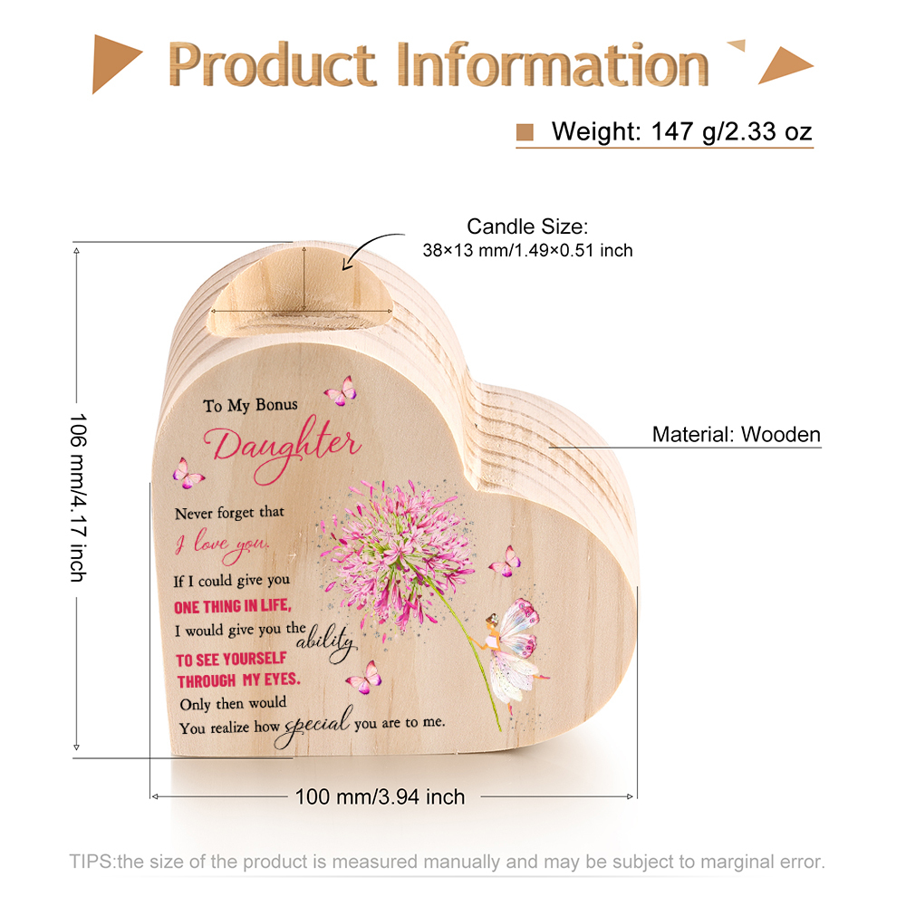 To My Daughter Heart Candle Holder "Never forget that I LOVE YOU" Wooden Candlestick-Jessemade AU