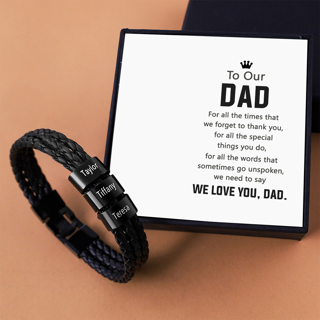 Personalised Braided Leather Bracelet Engraved 3 Names Men's Bracelet Gifts For Him-Jessemade AU