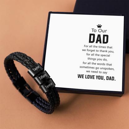 Personalised Braided Leather Bracelet Engraved 3 Names Men's Bracelet Gifts For Him-Jessemade AU