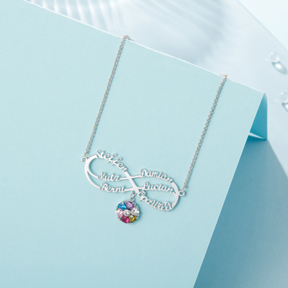 Personalised Infinity Necklace With 6 Birthstones Engraved Names Necklace Gift For Women-Jessemade AU