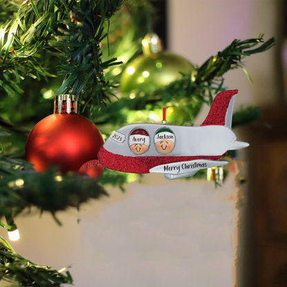 2 Names - Personalised Christmas Ornaments Custom Text & Year Wooden Airplane Christmas Decor Gifts for Family Friends-Jessemade AU