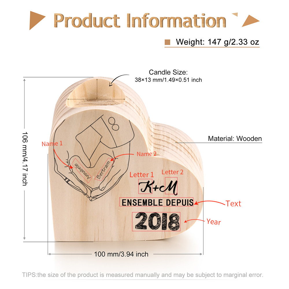 Couple Wooden Heart Candle Holder Hand Gesture Heart Promise Candlesticks-Jessemade AU