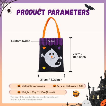 Personalised Halloween Tote Bags Custom 1 Name Tote Bag Halloween Candy Bag for Kids-Jessemade AU