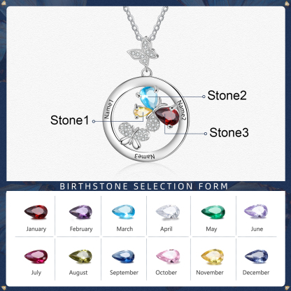 Personalised Butterfly Necklace With 3 Birthstones Custom Names Best Gift For Her-Jessemade AU