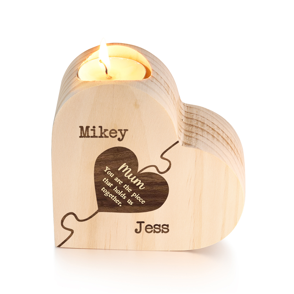 To My Mum Personalised 2 Names Puzzle Candle Holder Wooden Candlestick "You Are The Piece That Holds Us Together"-Jessemade AU