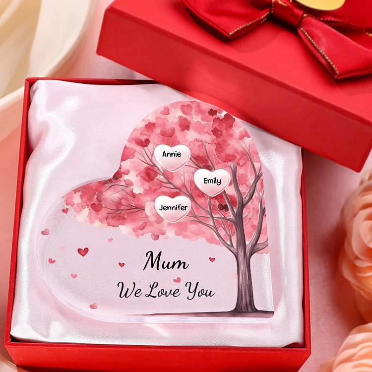 3 Names - Personalised Acrylic Heart Keepsake Custom Text Pink Tree Ornaments Gifts for Grandma/Mother-Jessemade AU