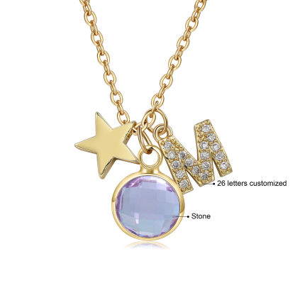 Back To School Personalised Necklace Custom Birthstone and Initial Star Pendant Necklace-Jessemade AU