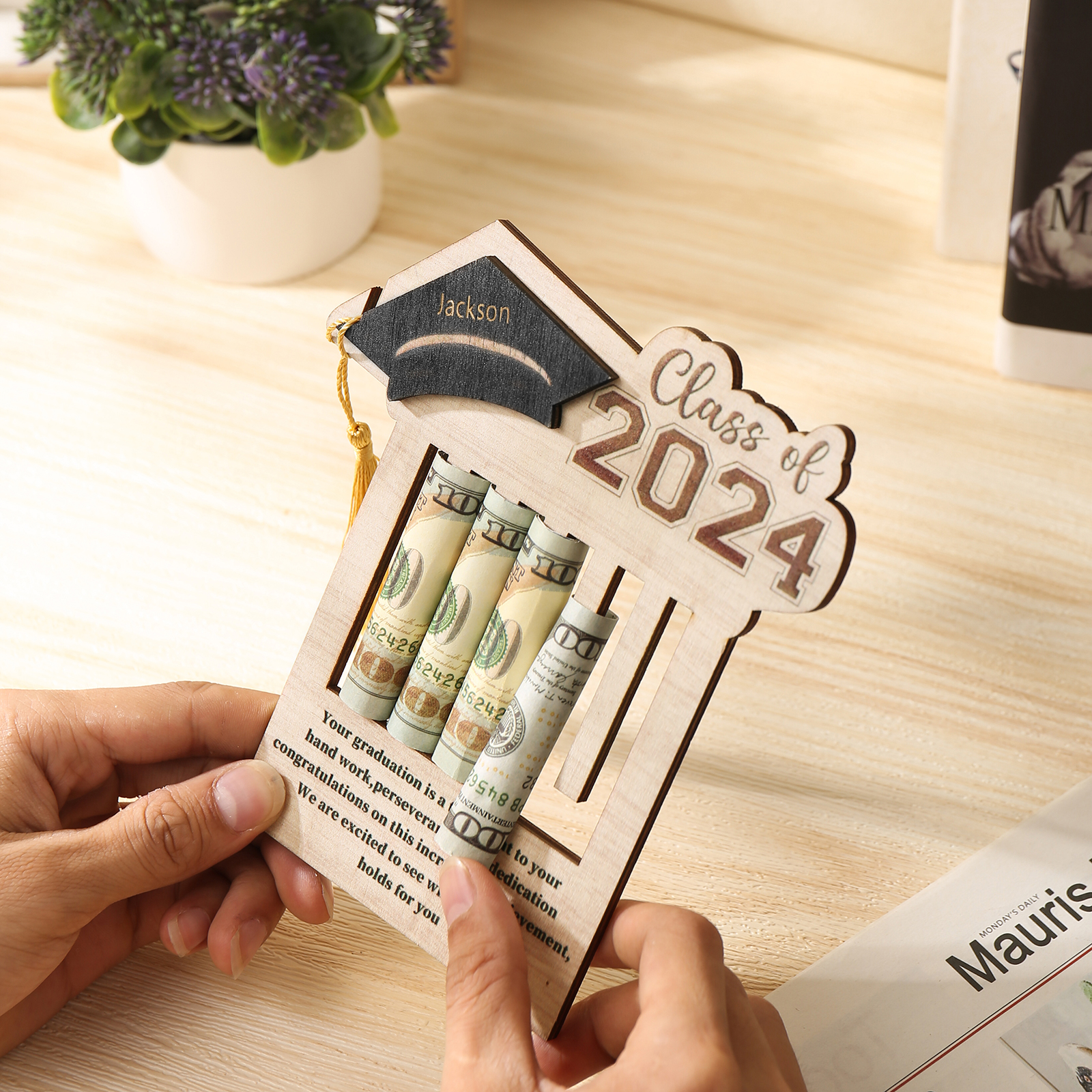 Class of 2024 Personalised Graduation Wooden Money Rack Custom Name Creative Graduation Gifts for Her/Him-Jessemade AU