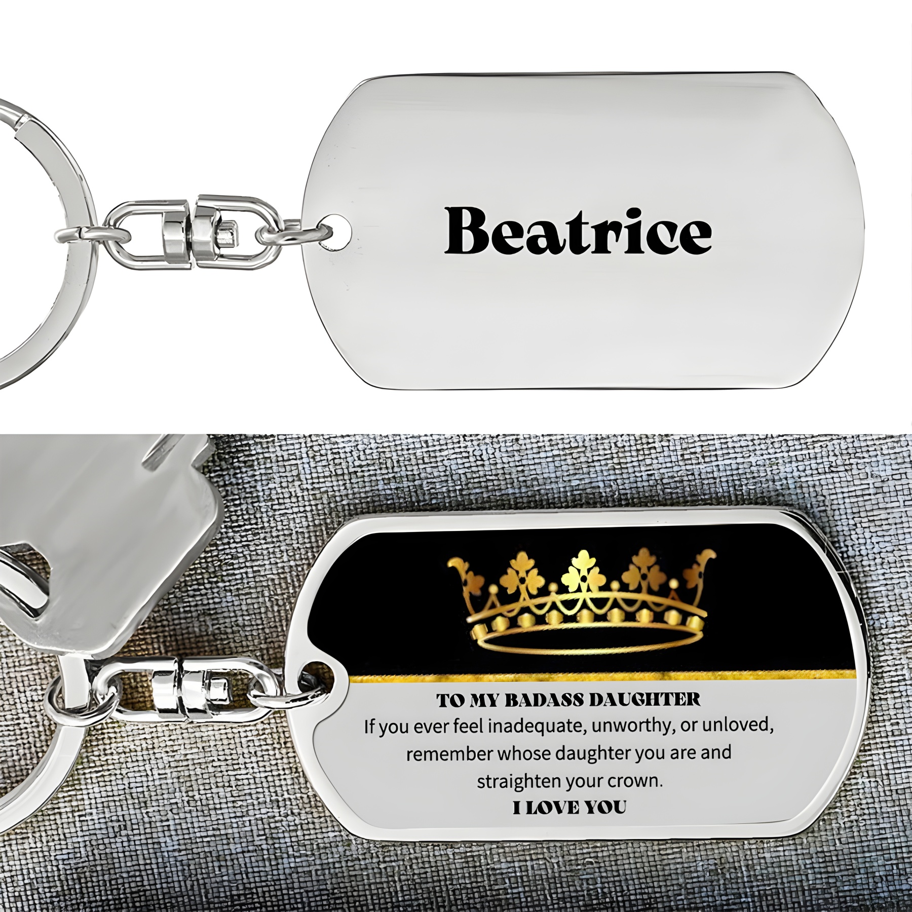 To My Badass Daughter Keychain Custom Name Stainless Steel Keyring Personalised Gift For Daughter-Jessemade AU