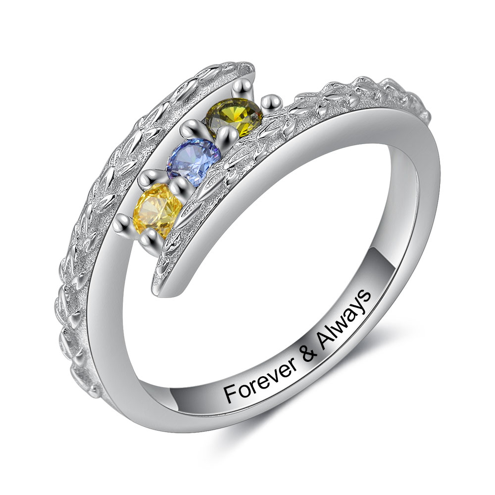 Personalised 3 Birthstones Ring Engraved Names Ring Gifts for Her-Jessemade AU