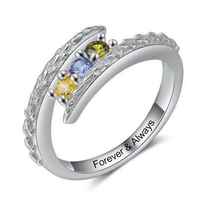 Personalised 3 Birthstones Ring Engraved Names Ring Gifts for Her-Jessemade AU