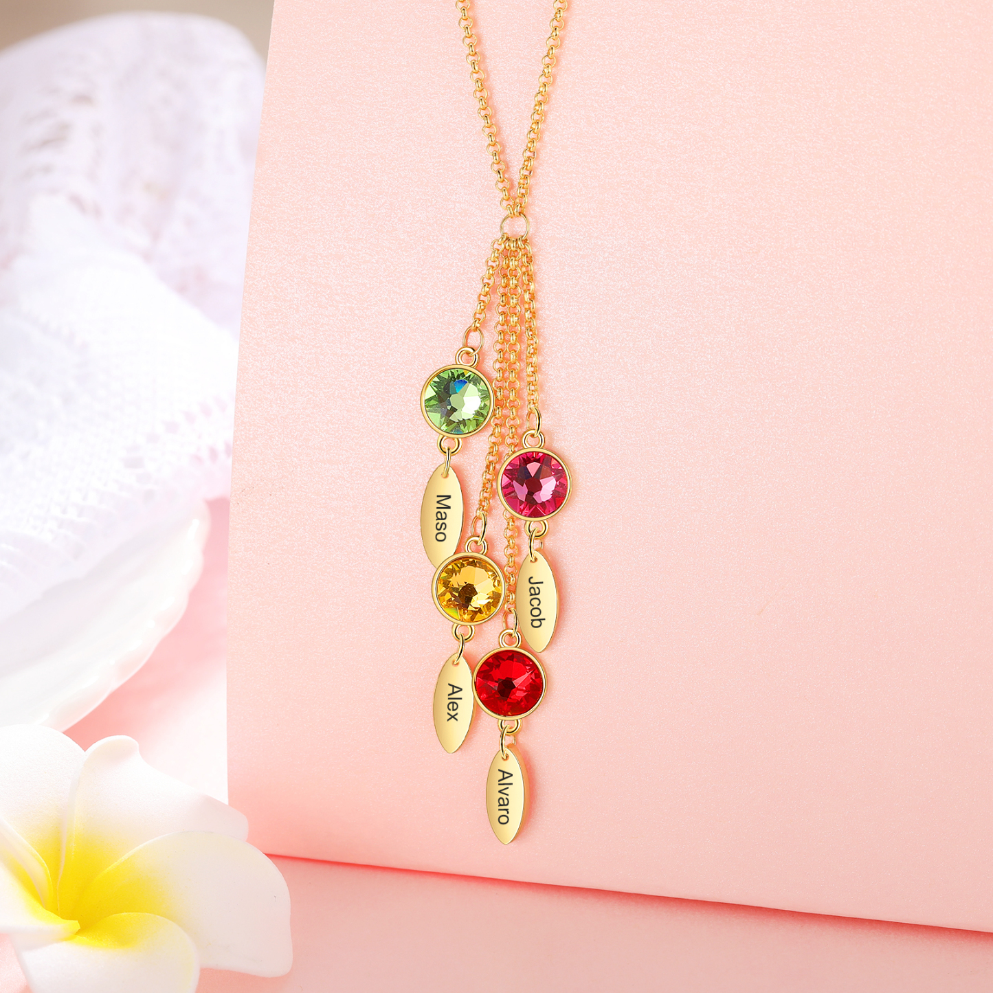 Personalised Bar Necklace With 4 Birthstones Engraved Names Necklace Best Gift For Mother-Jessemade AU