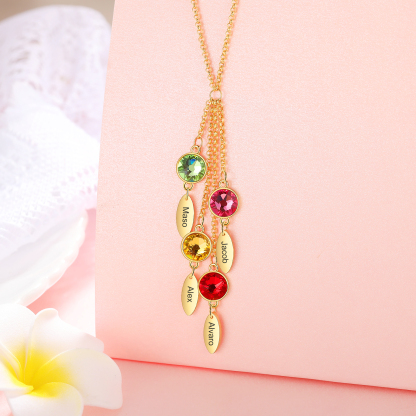 Personalised Bar Necklace With 4 Birthstones Engraved Names Necklace Best Gift For Mother-Jessemade AU