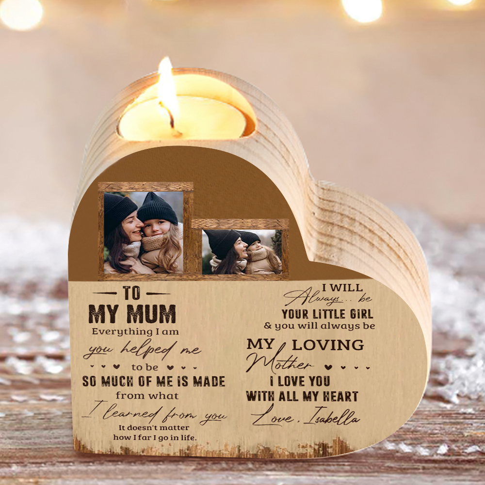 To My Mum - Customised Wooden Heart Candle Holder Candlesticks "I love you with all my heart" Gifts For Mother-Jessemade AU