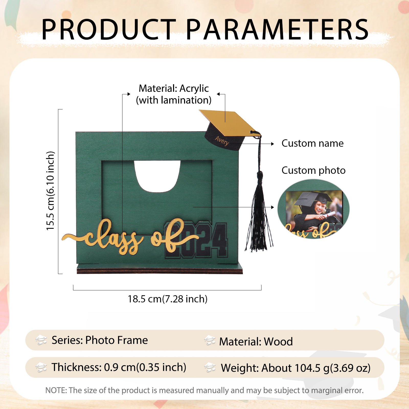 Class of 2024 Personalised Graduation Photo Frame Custom Name & Photo Wooden Frame Creative Gifts-Jessemade AU