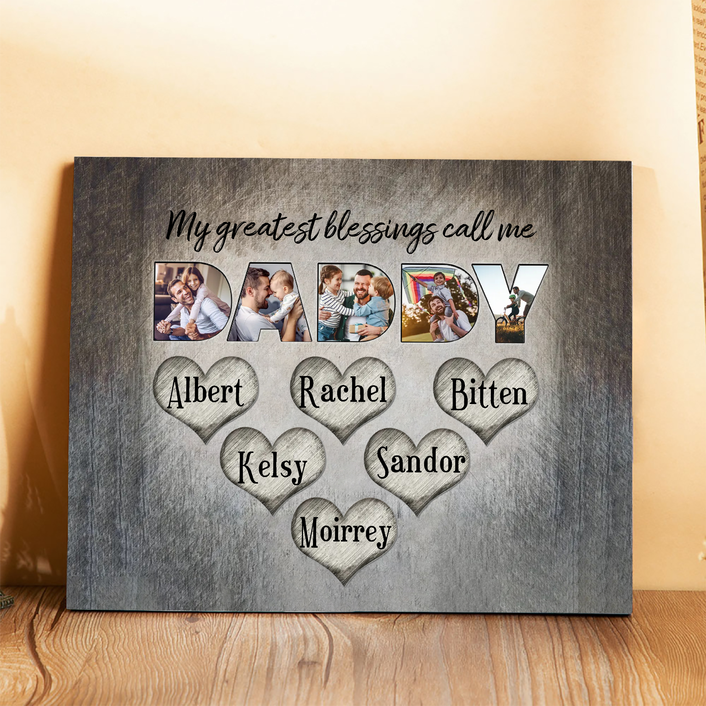 My Greatest Blessing Call Me Daddy Personalised Photo Frame Wood Signs Engrave 6 Names-Jessemade AU