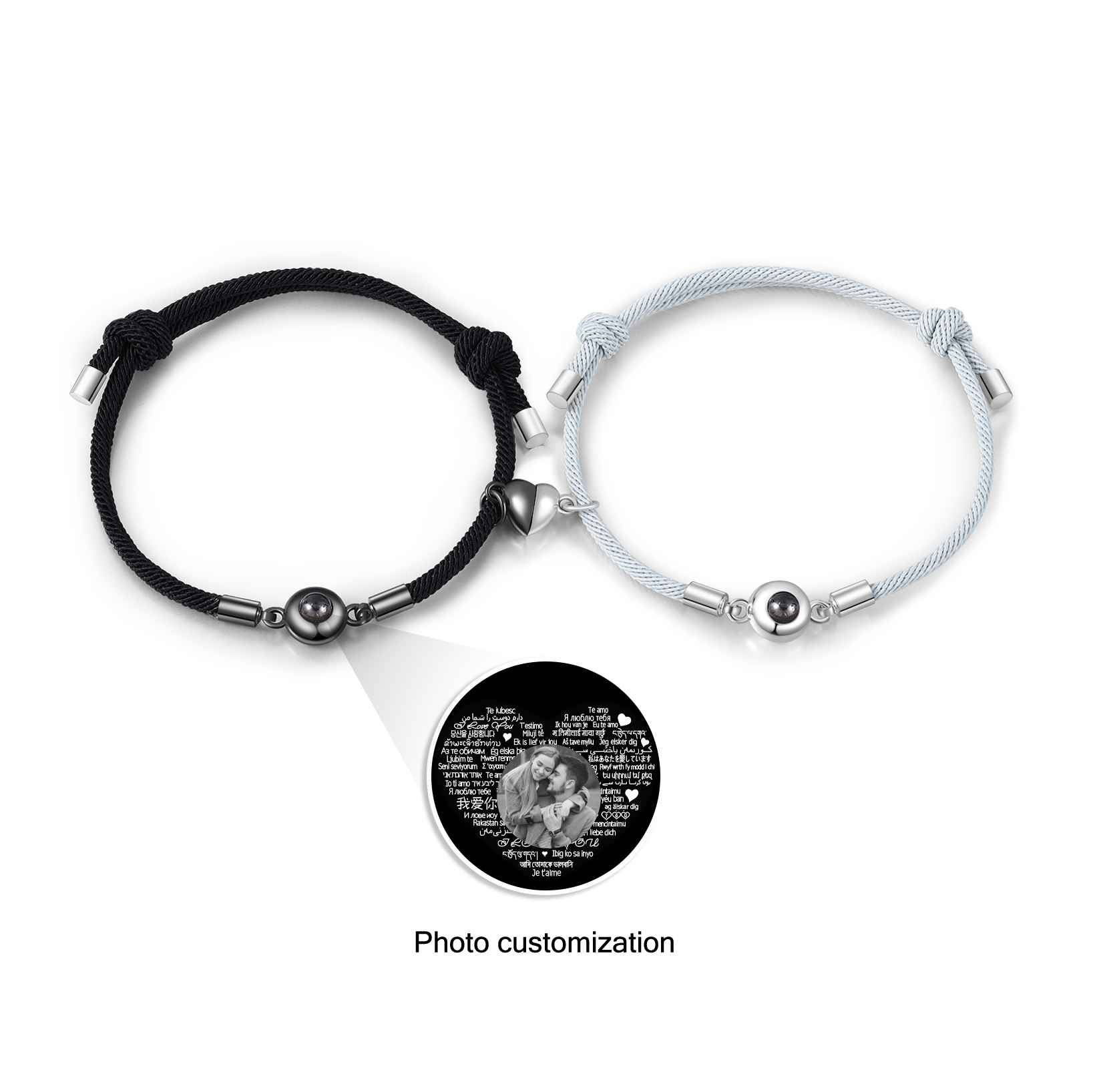 2 PCS Personalised Couple Projection Bracelet Customised 1 Photo Bracelet Adjustable Bracelet Romantic Gift For Her/Him-Jessemade AU