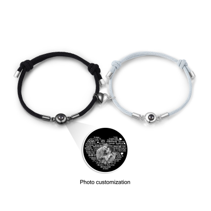 2 PCS Personalised Couple Projection Bracelet Customised 1 Photo Bracelet Adjustable Bracelet Romantic Gift For Her/Him-Jessemade AU