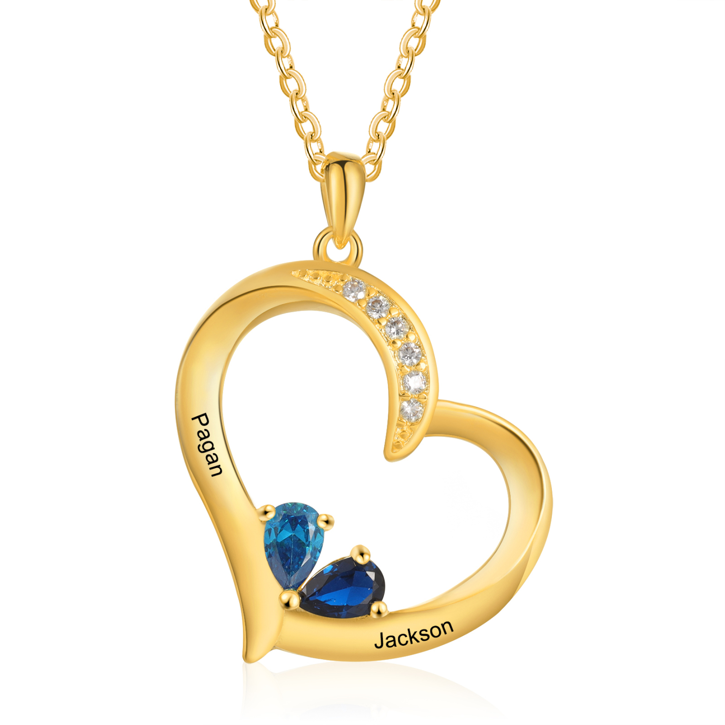 2 Names - Personalised Heart Pendant Necklace Customised Names & Birthstones Necklace Birthday Gift for Her-Jessemade AU