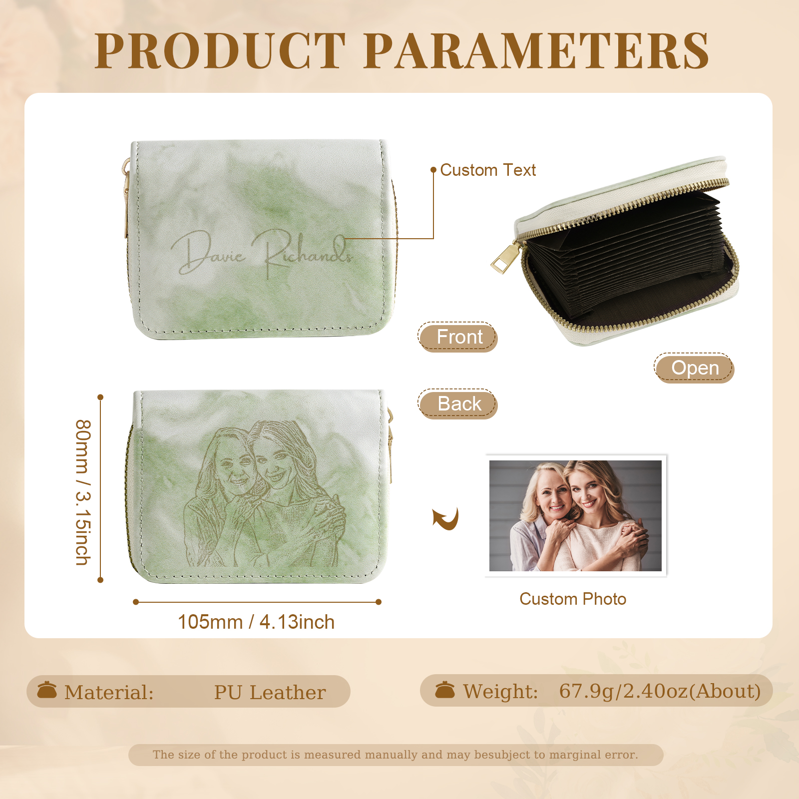 Personalised Women's Leather Wallet Custom Photo & Text Zipper Wallet Accordion Wallet Gift for Her-Jessemade AU