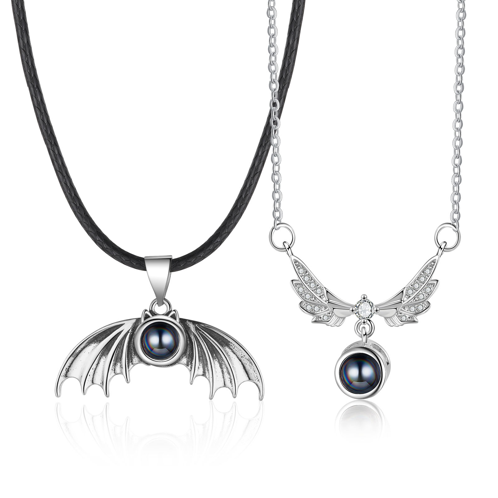 Personalised Wing Pendant Couple Necklace Set Custom Photo Projection Necklace Romantic Gifts For Him/Her-Jessemade AU