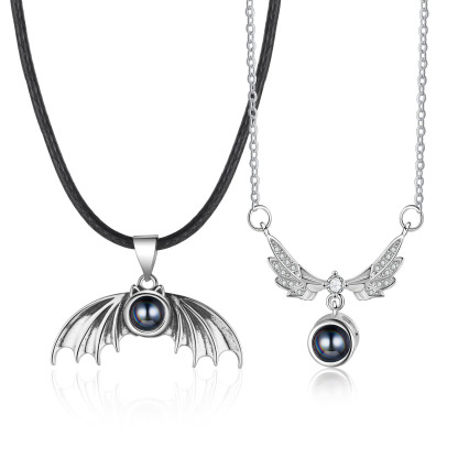 Personalised Wing Pendant Couple Necklace Set Custom Photo Projection Necklace Romantic Gifts For Him/Her-Jessemade AU